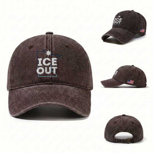 Ice Out Of Minnesota Washed Cotton Baseball Cap - MN Map Immigration Protest Community Resistance TS11 Washed Cap Universal Fit Dark Brown Print Your Wear