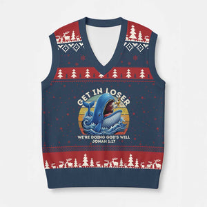 Get In Loser We're Doing God's Will V-Neck Knit Sweater Vest Funny Christian Bible TS11 Navy Red Print Your Wear