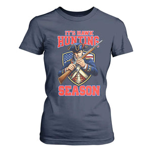 Funny New England Minutemen Football Rivarly T Shirt For Women It Is Hawk Hunting Season TS11 Navy Print Your Wear
