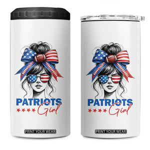 Patriots Girl 4 in 1 Can Cooler Tumbler Funny Sport Fan New England Game Day Messy Bun TS11 One Size: 16 oz White Print Your Wear