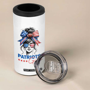Patriots Girl 4 in 1 Can Cooler Tumbler Funny Sport Fan New England Game Day Messy Bun TS11 Print Your Wear