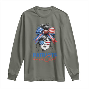 Patriots Girl Long Sleeve Shirt Funny Sport Fan New England Game Day Messy Bun TS11 Military Green Print Your Wear