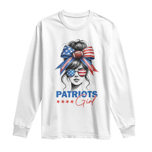 Patriots Girl Long Sleeve Shirt Funny Sport Fan New England Game Day Messy Bun TS11 White Print Your Wear