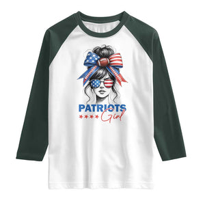 Patriots Girl Raglan Shirt Funny Sport Fan New England Game Day Messy Bun TS11 White Dark Forest Green Print Your Wear