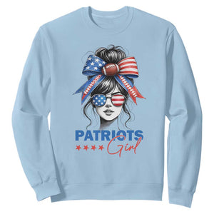 Patriots Girl Sweatshirt Funny Sport Fan New England Game Day Messy Bun TS11 Light Blue Print Your Wear