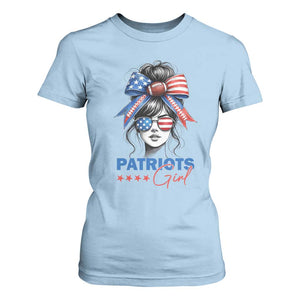 Patriots Girl T Shirt For Women Funny Sport Fan New England Game Day Messy Bun TS11 Light Blue Print Your Wear