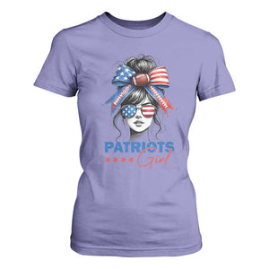 Patriots Girl T Shirt For Women Funny Sport Fan New England Game Day Messy Bun TS11 Violet Print Your Wear