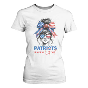 Patriots Girl T Shirt For Women Funny Sport Fan New England Game Day Messy Bun TS11 White Print Your Wear