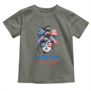 Patriots Girl Toddler T Shirt Funny Sport Fan New England Game Day Messy Bun TS11 Military Green Print Your Wear