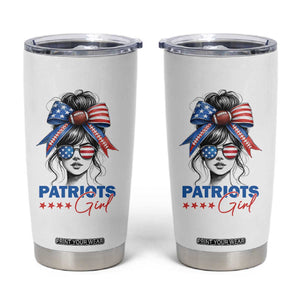 Patriots Girl Tumbler Cup Funny Sport Fan New England Game Day Messy Bun TS11 White Print Your Wear