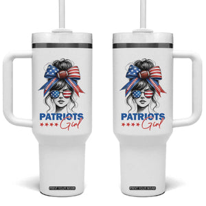 Patriots Girl Tumbler With Handle Funny Sport Fan New England Game Day Messy Bun TS11 One Size: 40 oz White Print Your Wear