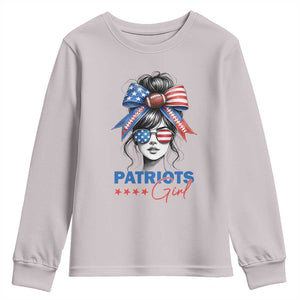 Patriots Girl Youth Sweatshirt Funny Sport Fan New England Game Day Messy Bun TS11 Ice Gray Print Your Wear