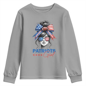 Patriots Girl Youth Sweatshirt Funny Sport Fan New England Game Day Messy Bun TS11 Sport Gray Print Your Wear