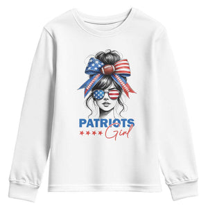 Patriots Girl Youth Sweatshirt Funny Sport Fan New England Game Day Messy Bun TS11 White Print Your Wear
