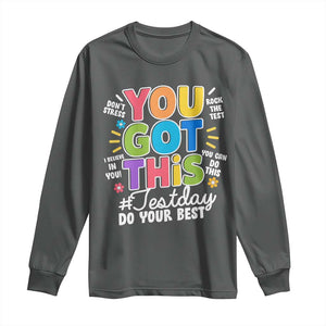 Funny Test Day You Got This Do Your Best Long Sleeve Shirt Colorful Flowers TS11 Dark Heather Print Your Wear