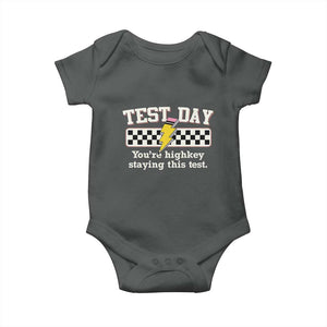 Funny Test Day You're Highkey Staying This Test Baby Onesie Teacher Pencil Lightning Bolt TS11 Dark Heather Print Your Wear