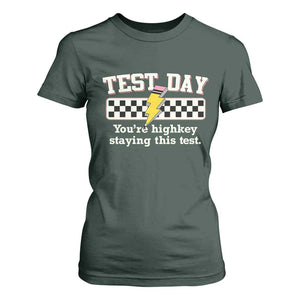 Funny Test Day You're Highkey Staying This Test T Shirt For Women Teacher Pencil Lightning Bolt TS11 Dark Forest Green Print Your Wear