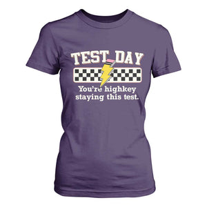 Funny Test Day You're Highkey Staying This Test T Shirt For Women Teacher Pencil Lightning Bolt TS11 Purple Print Your Wear