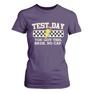 Funny Test Day You Got This Bruh No Cap T Shirt For Women Teacher Pencil Lightning Bolt TS11 Purple Print Your Wear