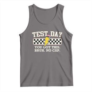 Funny Test Day You Got This Bruh No Cap Tank Top Teacher Pencil Lightning Bolt TS11 Deep Heather Print Your Wear
