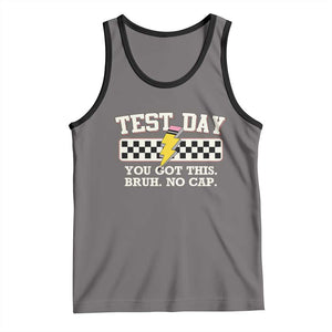 Funny Test Day You Got This Bruh No Cap Tank Top Teacher Pencil Lightning Bolt TS11 Deep Heather Black Print Your Wear