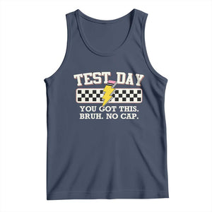 Funny Test Day You Got This Bruh No Cap Tank Top Teacher Pencil Lightning Bolt TS11 Navy Print Your Wear
