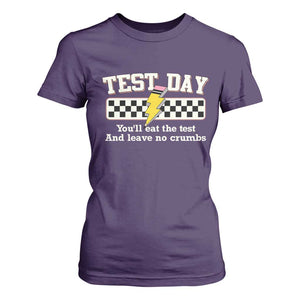 Funny Test Day You'll Eat The Test And Leave No Crumbs T Shirt For Women Teacher Pencil Lightning Bolt TS11 Purple Print Your Wear