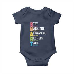 SMART Stay Focused Mark The Right Choice Baby Onesie Test Day Teacher TS11 Navy Print Your Wear