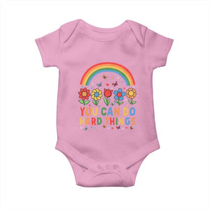 Funny You Can Do Hard Things Baby Onesie Motivational Quote Flowers Rainbow TS11 Light Pink Print Your Wear