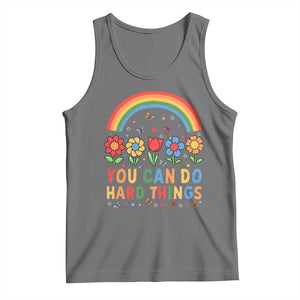 Funny You Can Do Hard Things Tank Top Motivational Quote Flowers Rainbow TS11 Black Heather Print Your Wear