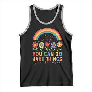 Funny You Can Do Hard Things Tank Top Motivational Quote Flowers Rainbow TS11 Black Athletic Heather Print Your Wear