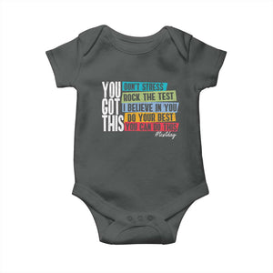 Funny Test Day You Got This Baby Onesie Don't Stress Rock The Test Teacher Testing Day TS11 Dark Heather Print Your Wear