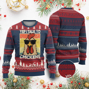 Funny Yep I Talk To Chickens Knit Sweatshirt Chicken Buffs Farmyard Animal Lover TS11 Burgundy Print Your Wear