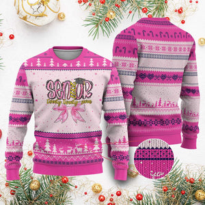 Funny Senior EST 2027 Graduation Ugly Christmas Sweater Twenty Twenty Seven Pink Bow TS11 Hot Pink Print Your Wear