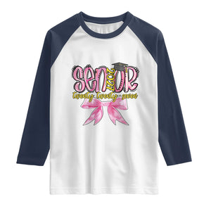 Funny Senior EST 2027 Graduation Raglan Shirt Twenty Twenty Seven Pink Bow TS11 White Navy Print Your Wear