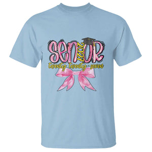 Funny Senior EST 2027 Graduation T Shirt Twenty Twenty Seven Pink Bow TS11 Light Blue Print Your Wear