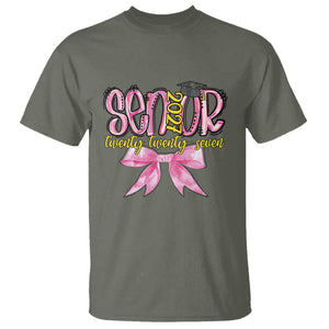 Funny Senior EST 2027 Graduation T Shirt Twenty Twenty Seven Pink Bow TS11 Military Green Print Your Wear