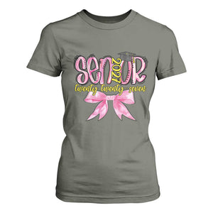 Funny Senior EST 2027 Graduation T Shirt For Women Twenty Twenty Seven Pink Bow TS11 Military Green Print Your Wear