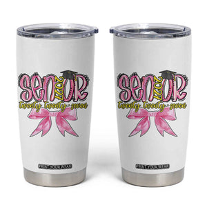 Funny Senior EST 2027 Graduation Tumbler Cup Twenty Twenty Seven Pink Bow
