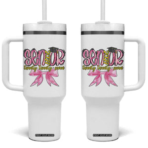 Funny Senior EST 2027 Graduation Tumbler With Handle Twenty Twenty Seven Pink Bow