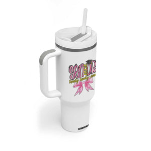 Funny Senior EST 2027 Graduation Tumbler With Handle Twenty Twenty Seven Pink Bow