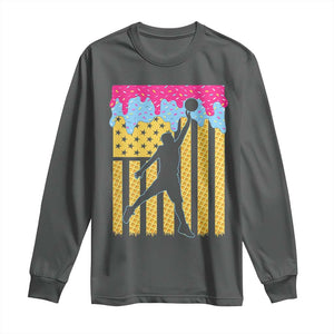 Basketball Ice Cream Drip American Flag Youth Players Long Sleeve Shirt TS11 Dark Heather Print Your Wear