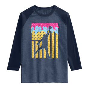 Basketball Ice Cream Drip American Flag Youth Players Raglan Shirt TS11 Heather Denim Navy Print Your Wear