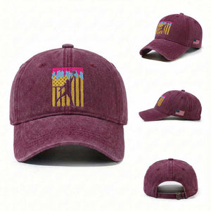 Basketball Ice Cream Drip American Flag Youth Players Washed Cotton Baseball Cap TS11 Washed Cap Universal Fit Burgundy Print Your Wear