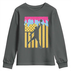 Basketball Ice Cream Drip American Flag Youth Players Youth Sweatshirt TS11 Dark Heather Print Your Wear