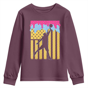 Basketball Ice Cream Drip American Flag Youth Players Youth Sweatshirt TS11 Maroon Print Your Wear