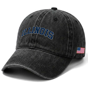 Illinois Sports Fan Vintage Bold Throwback IL State Washed Cotton Baseball Cap TS11 Print Your Wear