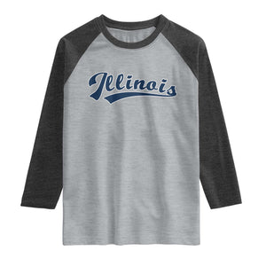 Illinois Varsity Script Classic Sports Jersey Style Raglan Shirt TS11 Heather Gray Heather Charcoal Print Your Wear