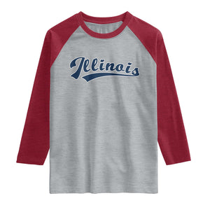 Illinois Varsity Script Classic Sports Jersey Style Raglan Shirt TS11 Heather Gray Heather Red Print Your Wear