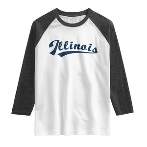 Illinois Varsity Script Classic Sports Jersey Style Raglan Shirt TS11 White Heather Charcoal Print Your Wear